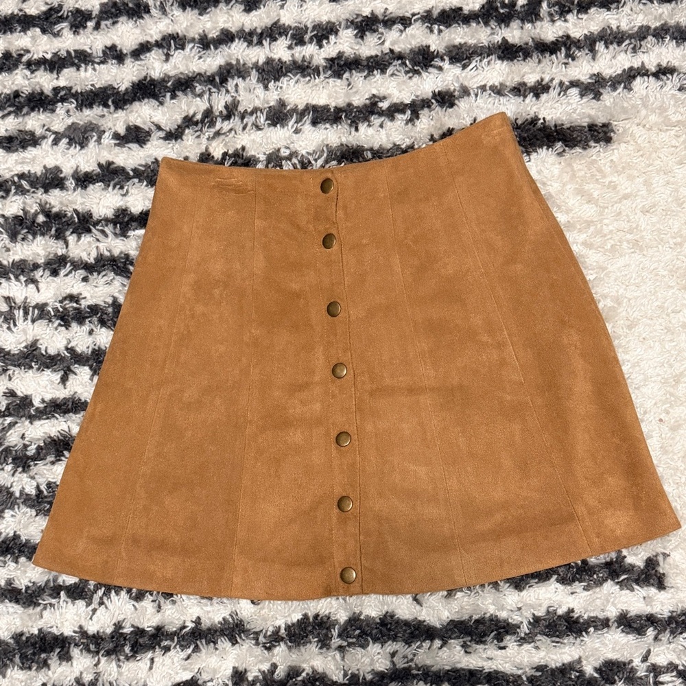 Altar'd State Camel Faux Suede Snap Button-Front Lined Mini Skirt Size Medium